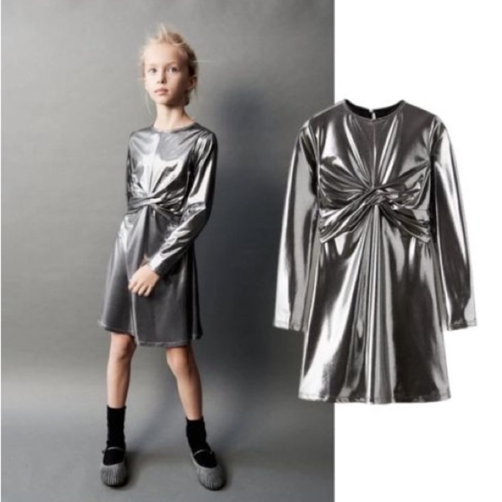 🩶Zara Girls Silver Metallic Knot Dress🩶 Size 11–12 - Picture 10 of 10